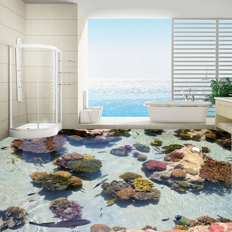 

BEIBEHANG 3D personalized custom floor paste coral tropical fish marine waterproof wear thick floor painting decoration