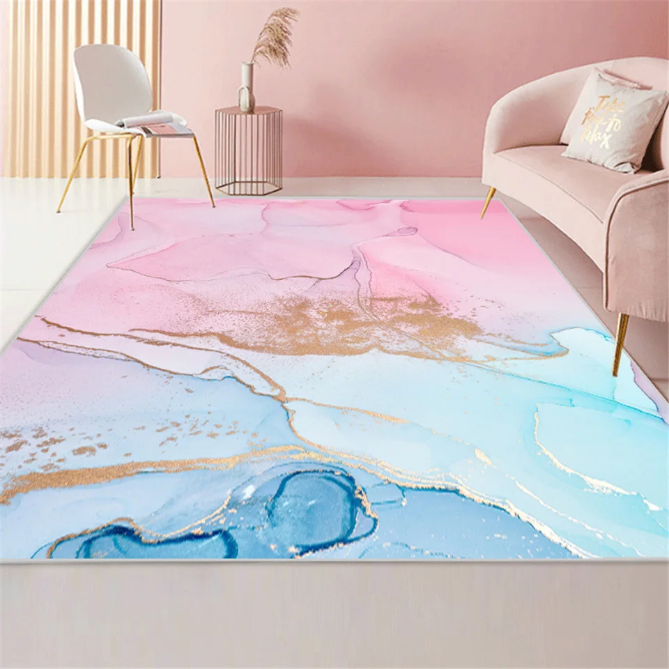 

Nordic Light Blue Pink Painting Rug Girl Room Carpet Home Decoration Floor Mat For Bedroom Simple Bedside Rug Coffee Table Mat
