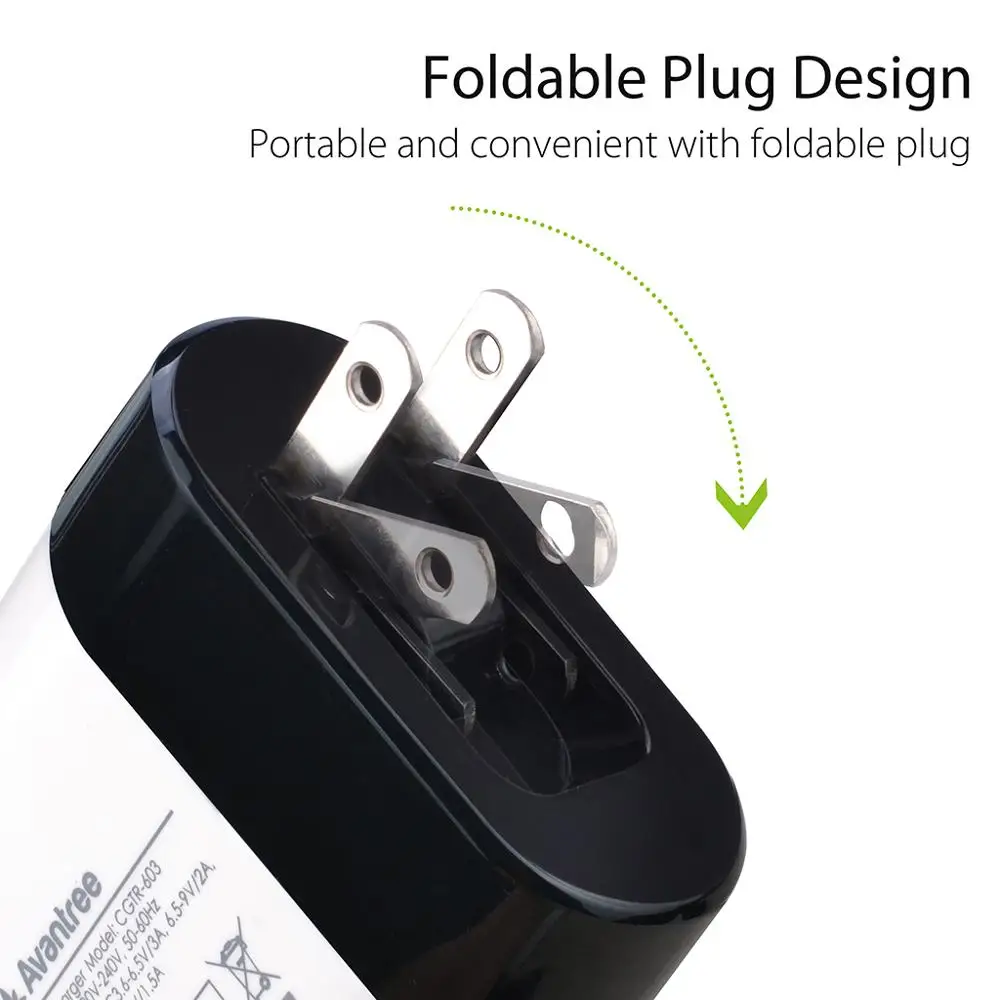 QC3.0 Быстрая зарядка 23 Вт/4.5A 2-портовое USB настенное зарядное устройство-TR603 |