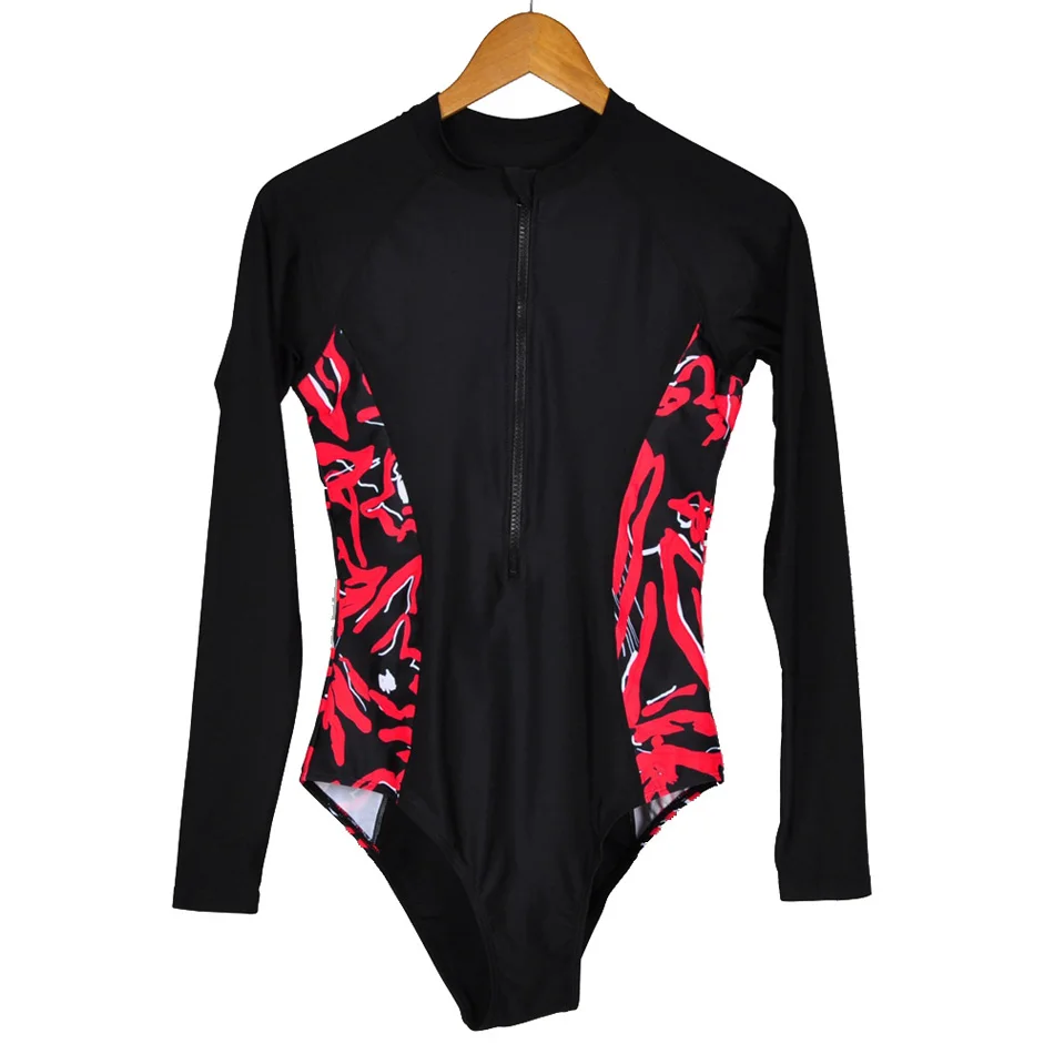 DAISSIONI Cut-Resistant Long Sleeves Padded Wireless Flap Zipper Printing One Piece Athletic Bathing Suit Women in Slava Store | Спорт и