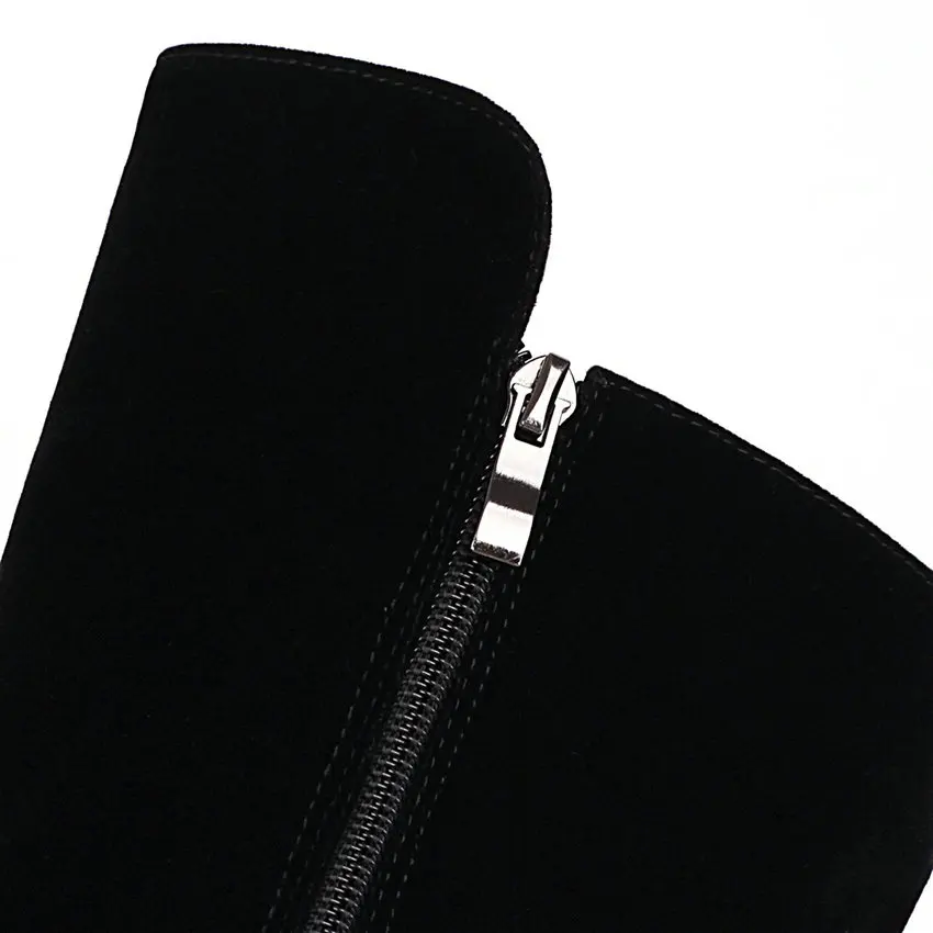 

ESVEVA 2021 Elegant Classic Round Toe Elegant Zipper Square High Heel PU+Flock Knee High Boots Women Boots Shoes Size 34-43