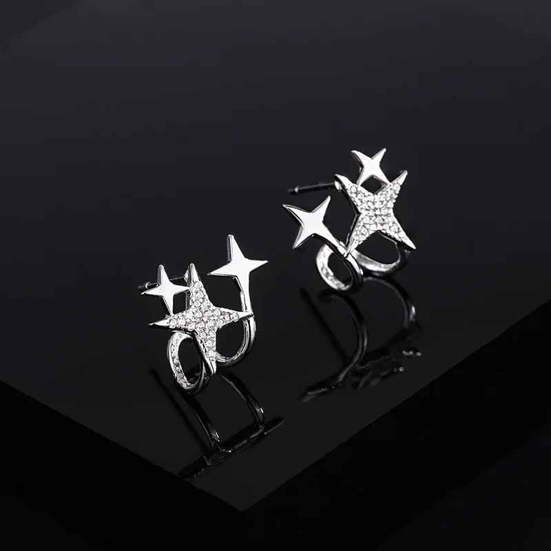 

VENTFILLE Sterling Silver Fashion Four-pointed Star Stud Earrings Ladies U-Shaped Zircon Star Earrings Personality Jewelry Gift