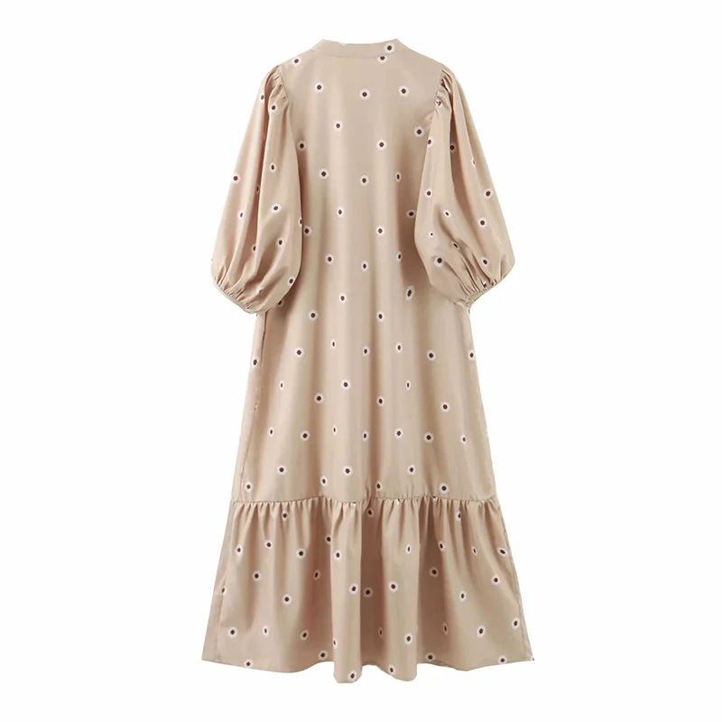 Женское свободное белое платье с принтом Повседневное средней длины круглым