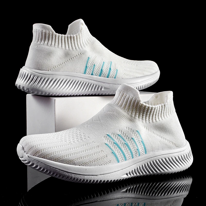 

2021 New Women Sneakers Flats Knit Vulcanized Shoes Casual Breathable Soft Lightweight Sneakers Sport Trainers Tenis Masculino
