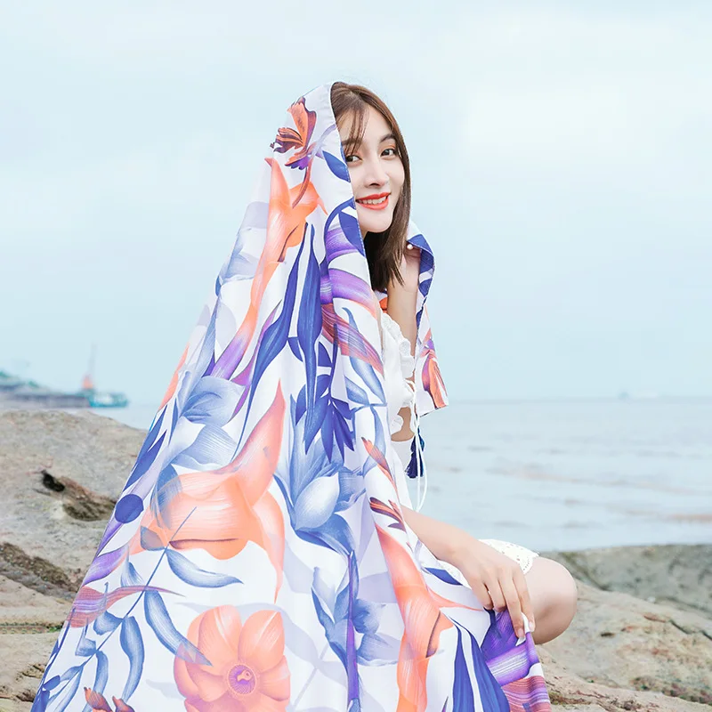 

Новое поступление, Модный женский праздничный шарф с принтом, высокое качество, Пляжная шаль, мягкий, для улицы, натуральный шелк, защита от ...