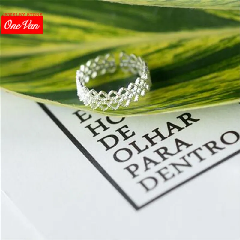 

Fashion White copper plated S925 Silver Ring women's lace lace ring art hollow pattern women's Ring Jewelry