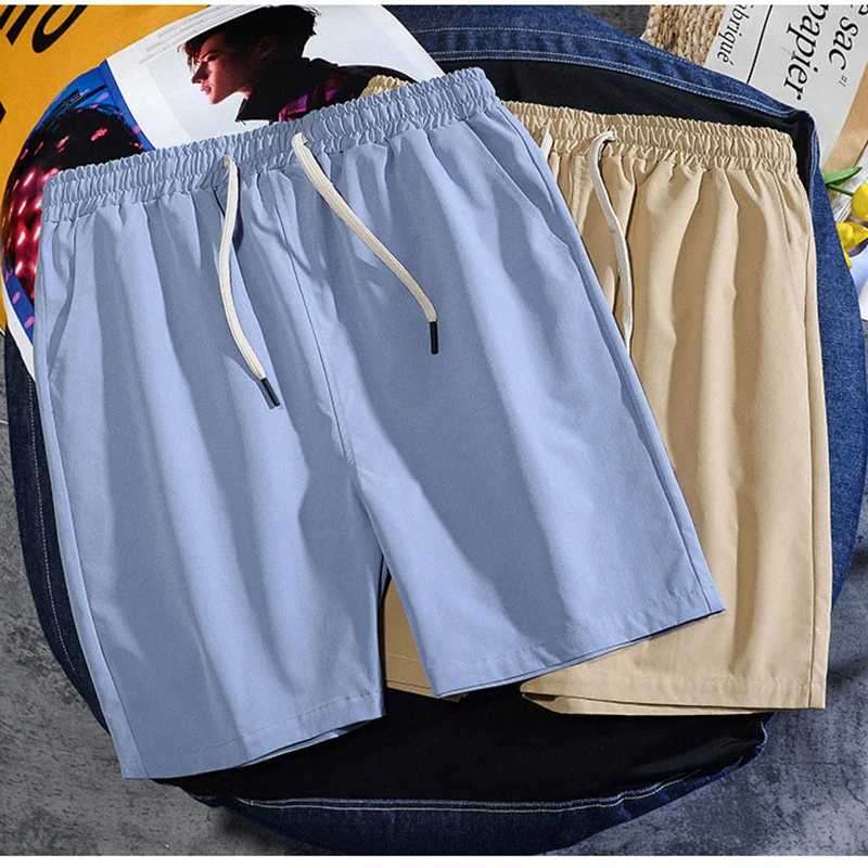 

2021 Korean new fashion youth casual pants breathable thin drawcord loose solid color foreign trade trend shorts for men