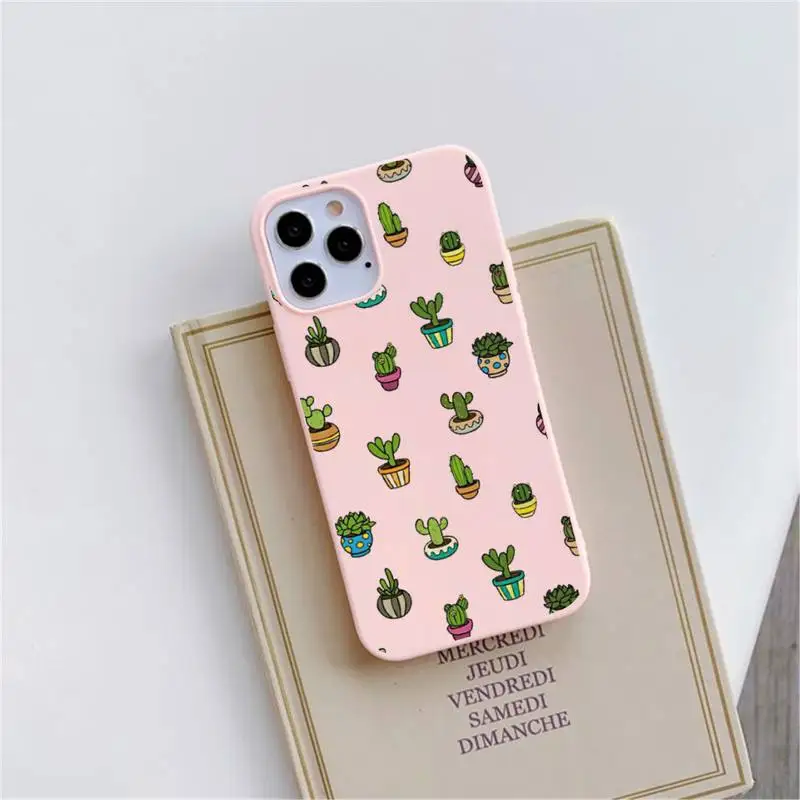

cactus plant green cartoon Phone Case Candy Color for iPhone 6 6S 7 8 11 12 XS X SE 2020 XR mini pro Plus MAX funda