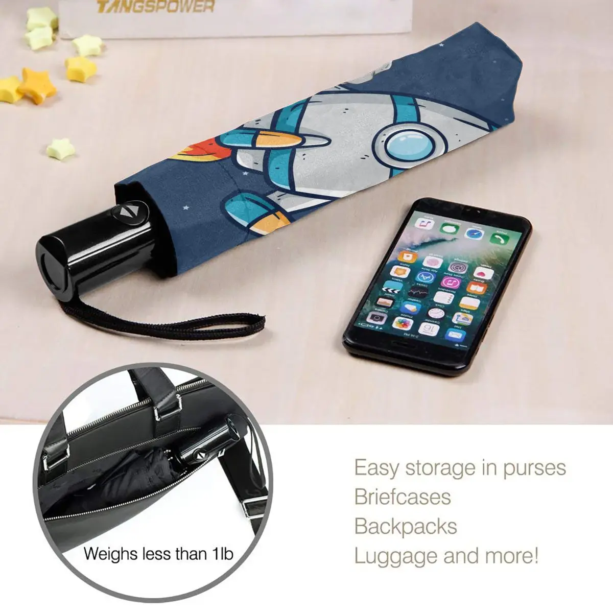 Космонавт Летает Вокруг Луны Ветрозащитный Автоматический Складной Обратный Зонт Портативный Парагуас для Мужчины Женщины