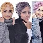 2021 Новая мода женские тюрбан шляпа мусульманский головной убор с запахом шарф-снуд на голову, хиджаб шапки плат имитация жемчуга бисером с перекрестной шнуровкой, с бантиком, из мягкого