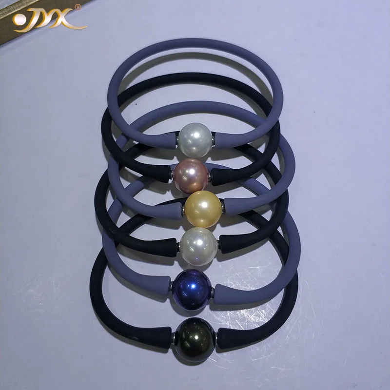 JYX очаровательный перламутровый силиконовый браслет 14 мм жемчужный разноцветный