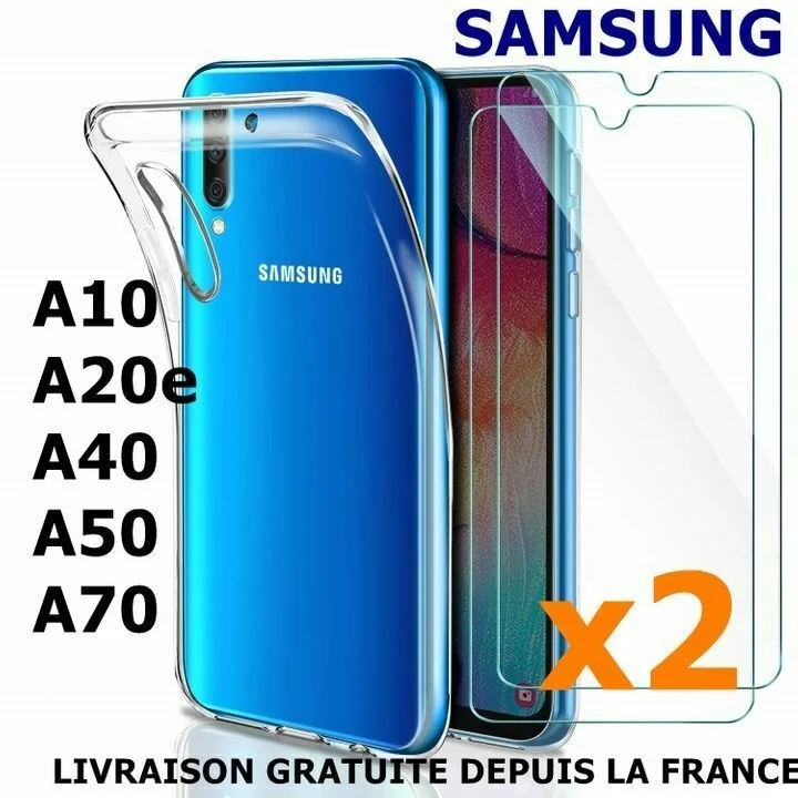 

2X VITRE VERRE TREMPE ETUI FOR SAMSUNG + COQUE SAMASUNG a10 A20e a50 a40 A70