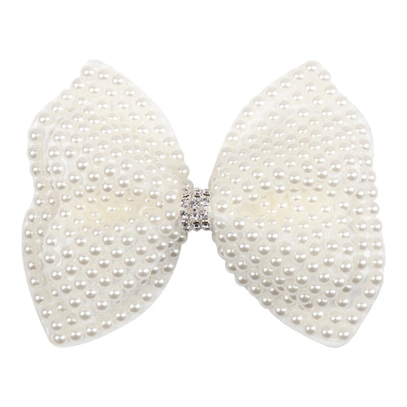 

1 Pc White Pearl Hair Bows With Clips For Girls Kids Boutique Layers Bling Rhinestone Center Bows Hairpins Hair Accessories