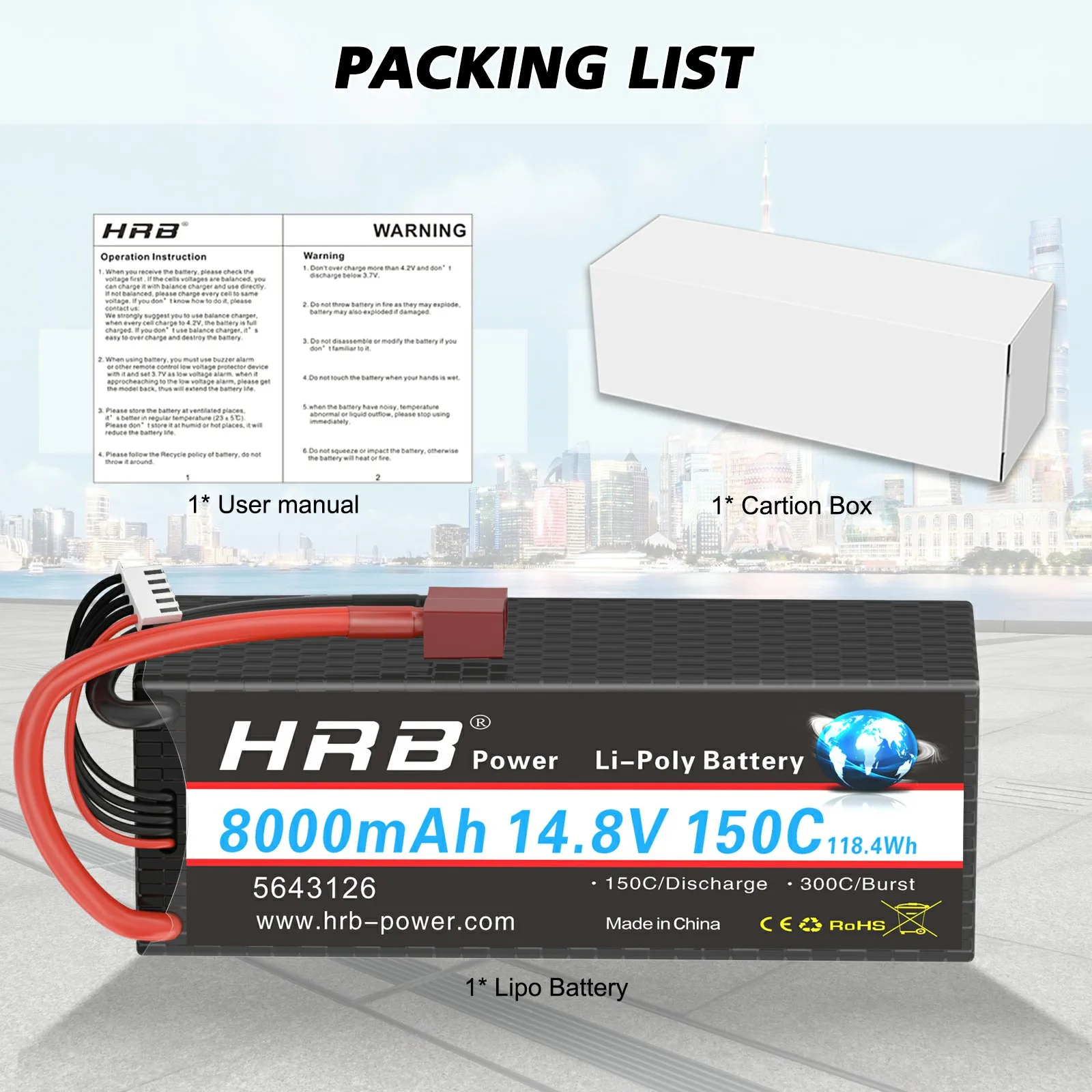 Hrb 2S 3S 4S Литий-полимерный аккумулятор 7.4В 11.1В 14.8В 5200мАч 6000мАч 7000мАч 8000мАч Аккумулятор для автомобилей с разъемом Deans для моделей масштаба 1/8 1/10.