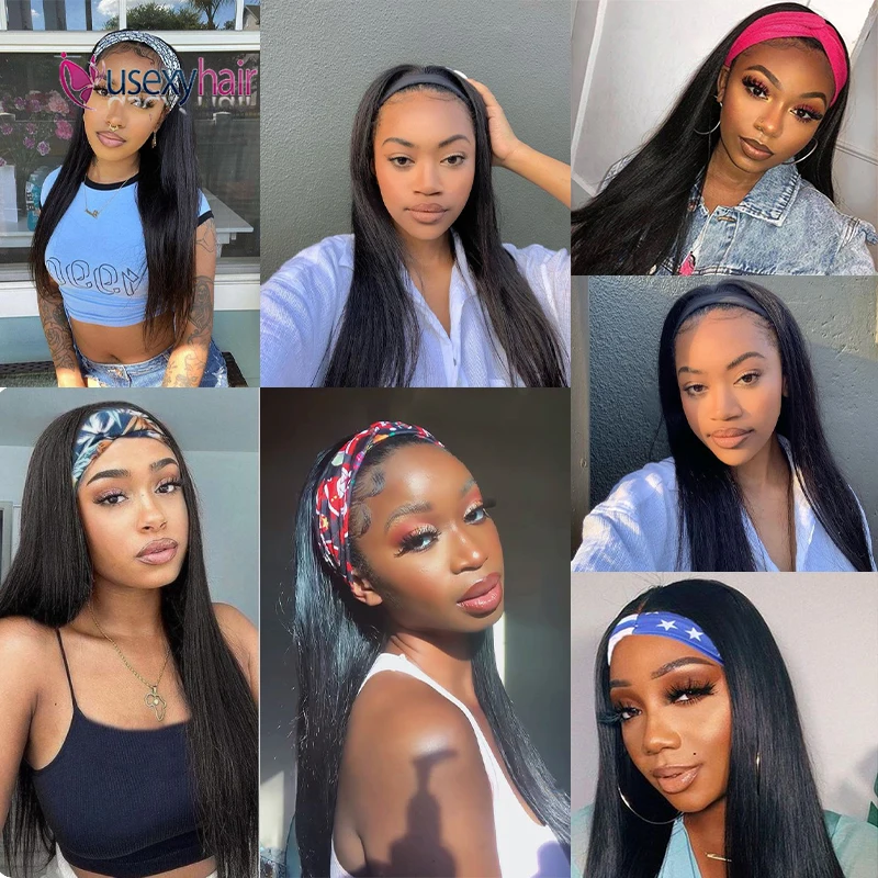 

Straight Headband Scarf Wig Glueless 10-30 Inches Brazilian Remy Wigs For Women Human Hair Full Machine Made Headband Wig