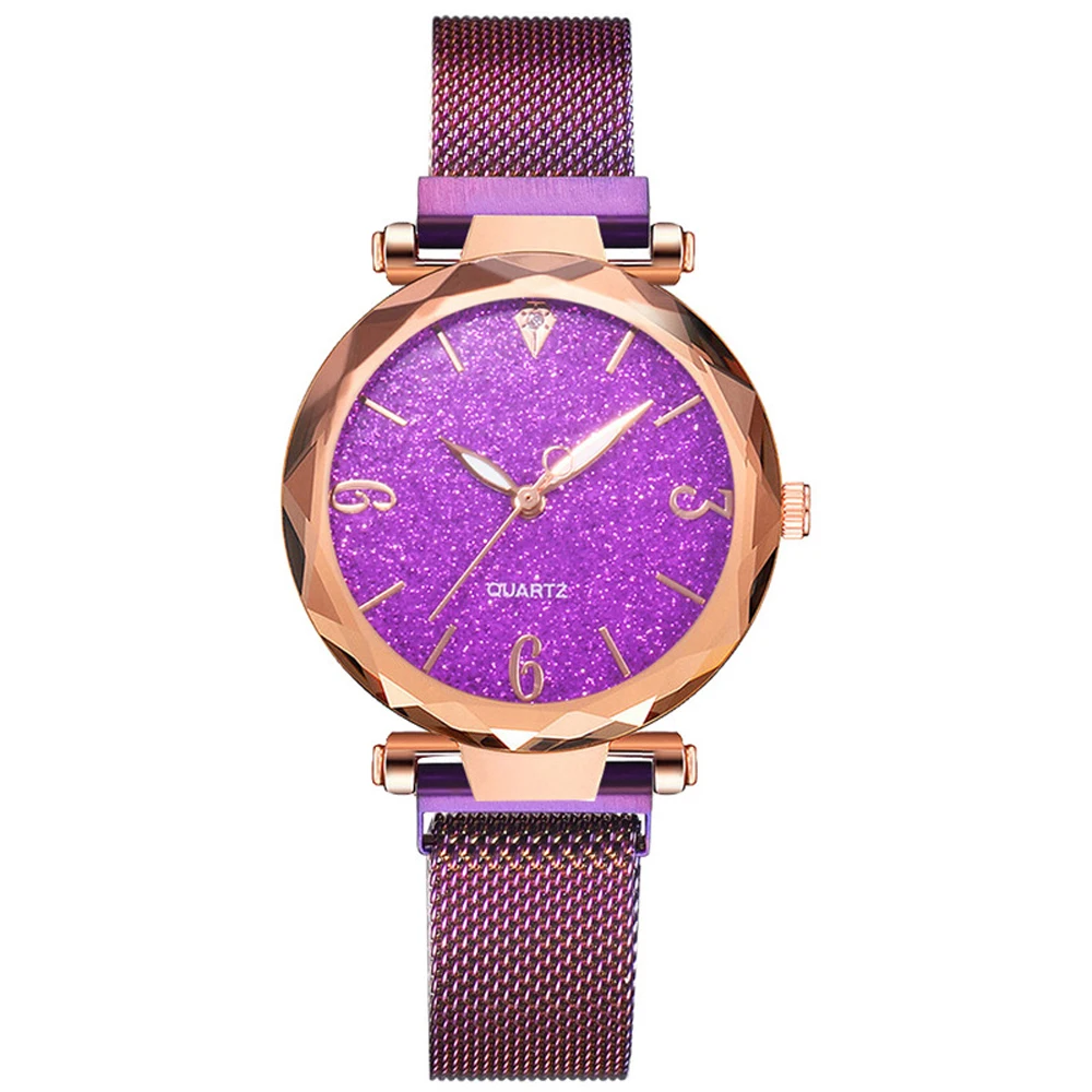 

Rose Gold Women Watch 2021 Top Brand Luxury Magnetic Starry Sky Lady Wrist Watch Mesh Female Clock For