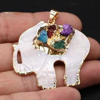 natural shell semi precious stone elephant pendant with gold rim accessories for diy earrings and necklace accessories making