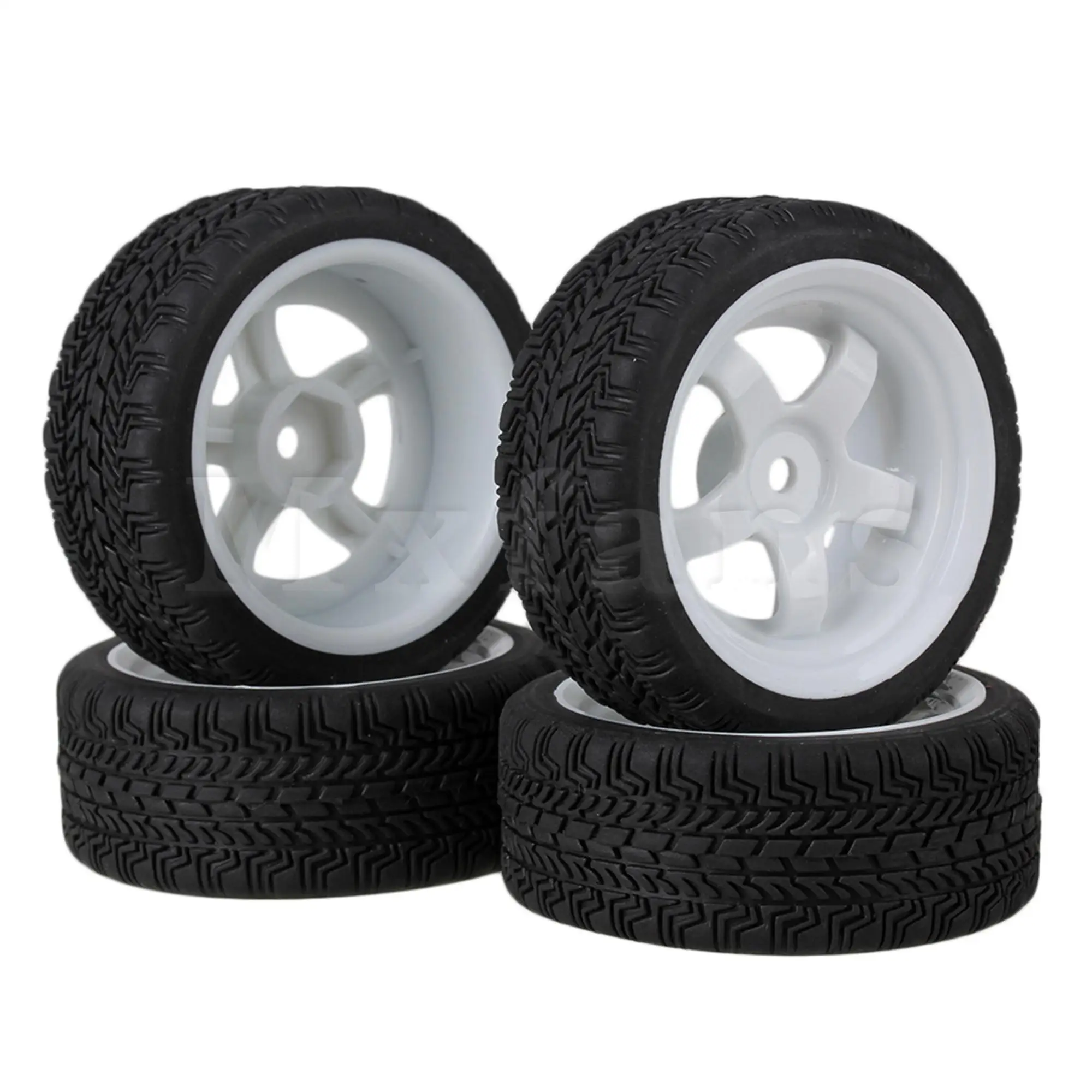 

4 шт. белые RC1:10 5-спицевые колесные диски и Резиновые Колесные шины с узором для дорожного автомобиля