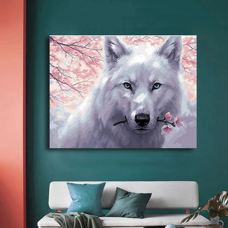 

Цвета по номерам волк с цветком персика масляная краска цвета по номерам цифровая семейная Отель декоративная краска