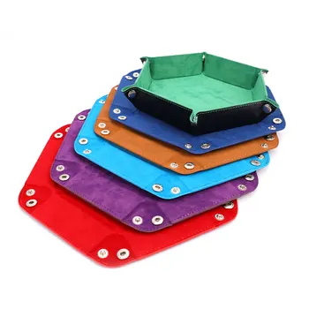 Foldable Dice Tray Box PU Leather Folding Hexagon Coin Square Tray Dice Game 6 Colors 4