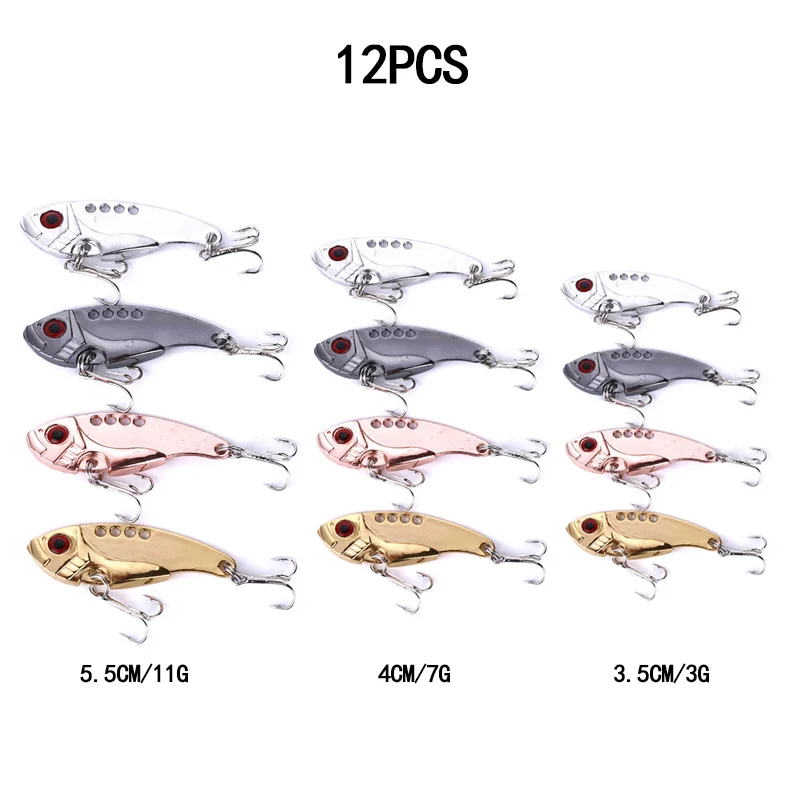 

12pcs Metal VIB Carp fishing lure set wobblers Full water layer Bionic Hard Fake Artificial bait For sea freshwater fishing gear