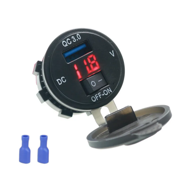 12/24V Car Charger Quick Charge 3.0 USB Socket Digital Display Voltmeter ON-OFF Switch For Motorcycle | Автомобили и мотоциклы