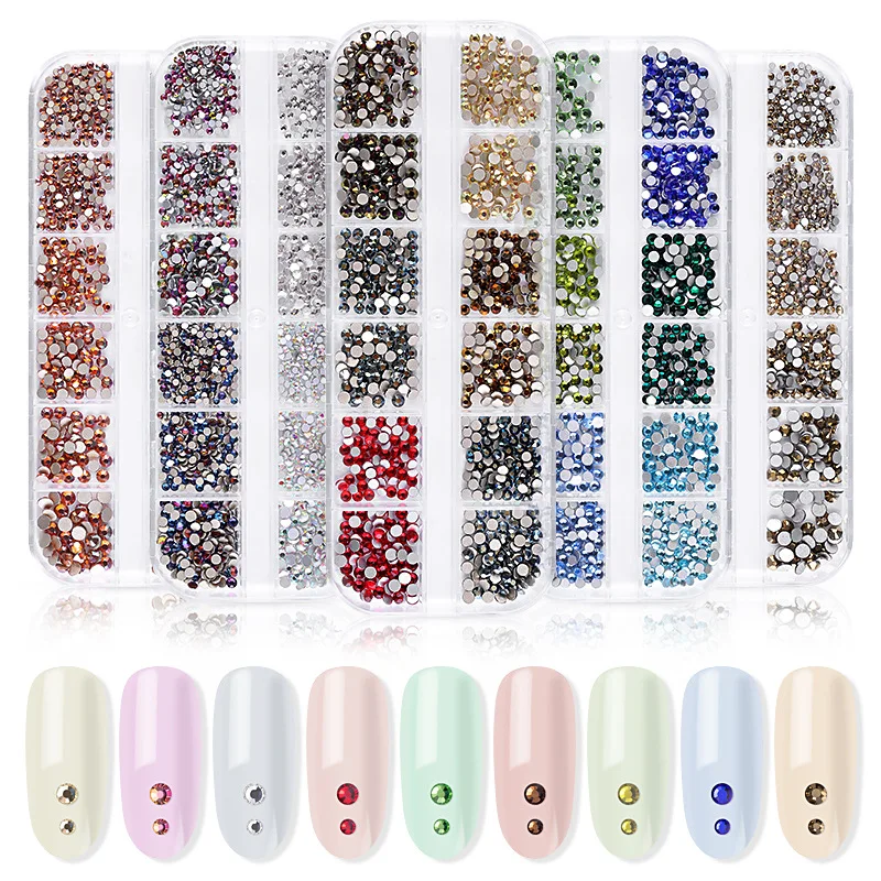 

12-case high silver flat-bottomed diamond nail art magic AB rhinestone nail decoration shiny glass diamond strip boxed ins