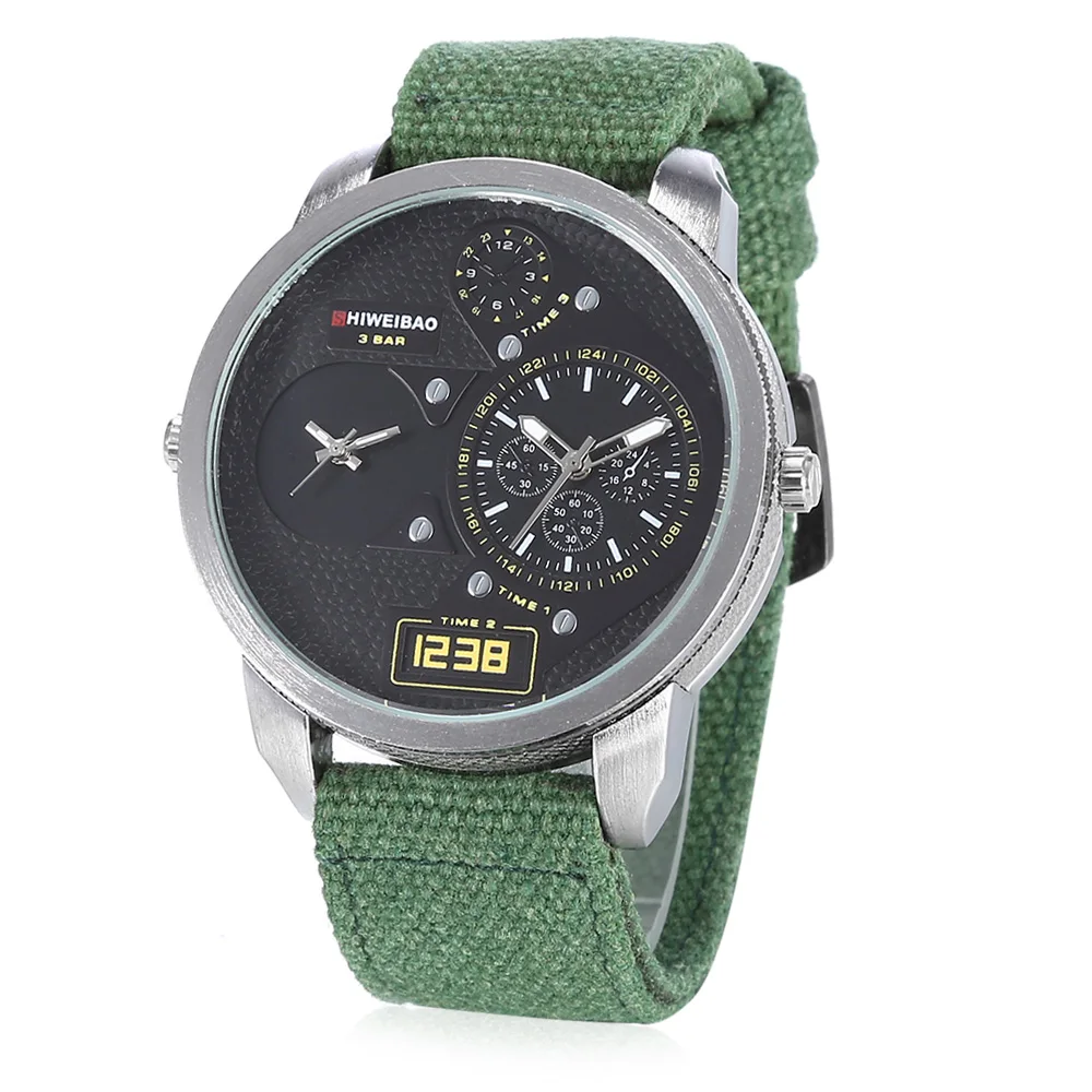 

New Big WristWatch Men Dual Time Zones Military Mens Wrist Quartz Analog Watches Canvas Strap Sports Relogio Masculino Cool