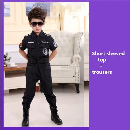 Tops and pants 0A Детские костюмы полицейских на Хэллоуин; детская Карнавальная форма полиции для мальчиков ростом от 100 до 160 см; комплекты одежды для костюмированной вечеринки - Цвет: Tops and pants 0A
