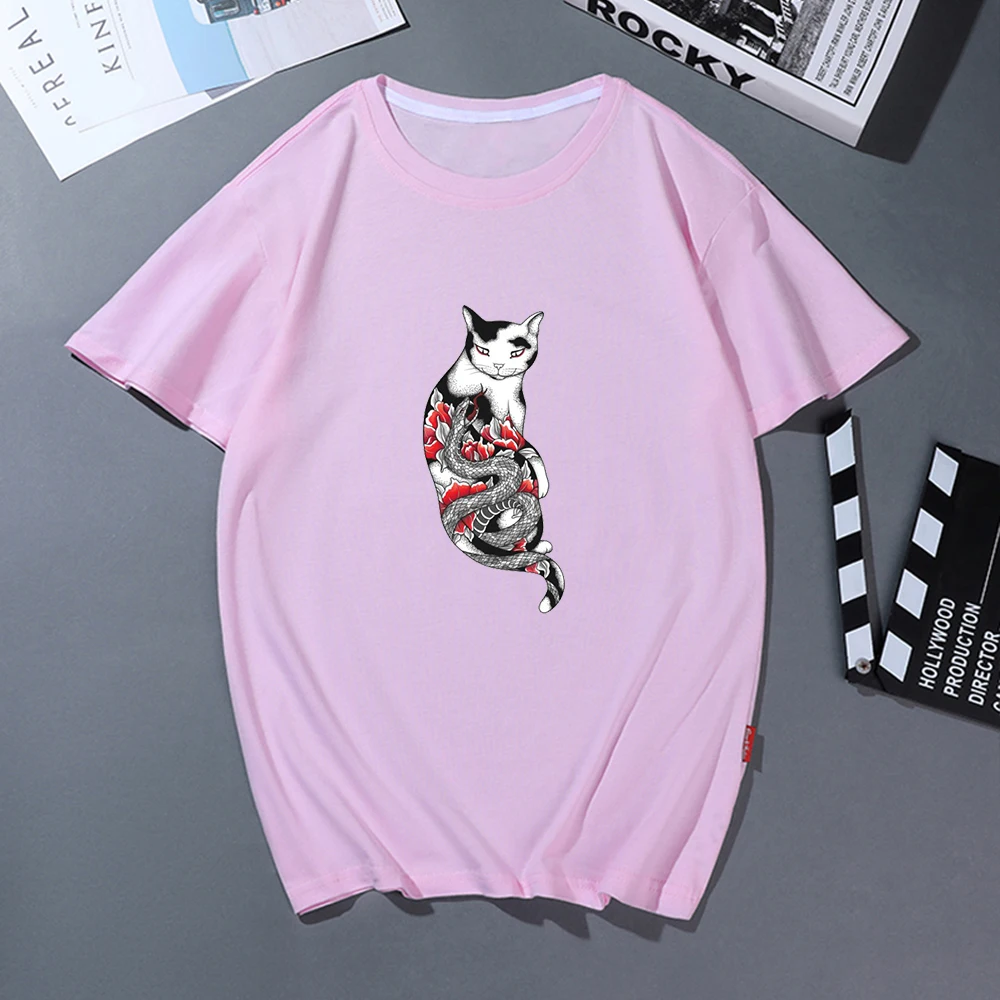 Мужская футболка в стиле Харадзюку летняя ретро с красным цветком змеиным камнем