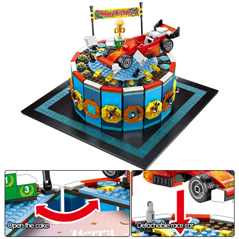 

DIY Pretend Play Kitchen Birthday Racing Cake Bricks Toys For Idea Food Building Blocks Educational Toys for Children