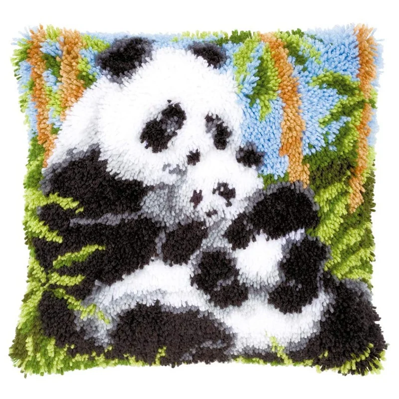 

Latch Hook Pillow Kit for Adults Kids DIY Throw Pillow Cover Printed Canvas Panda Pattern Handcraft Crochet Decor