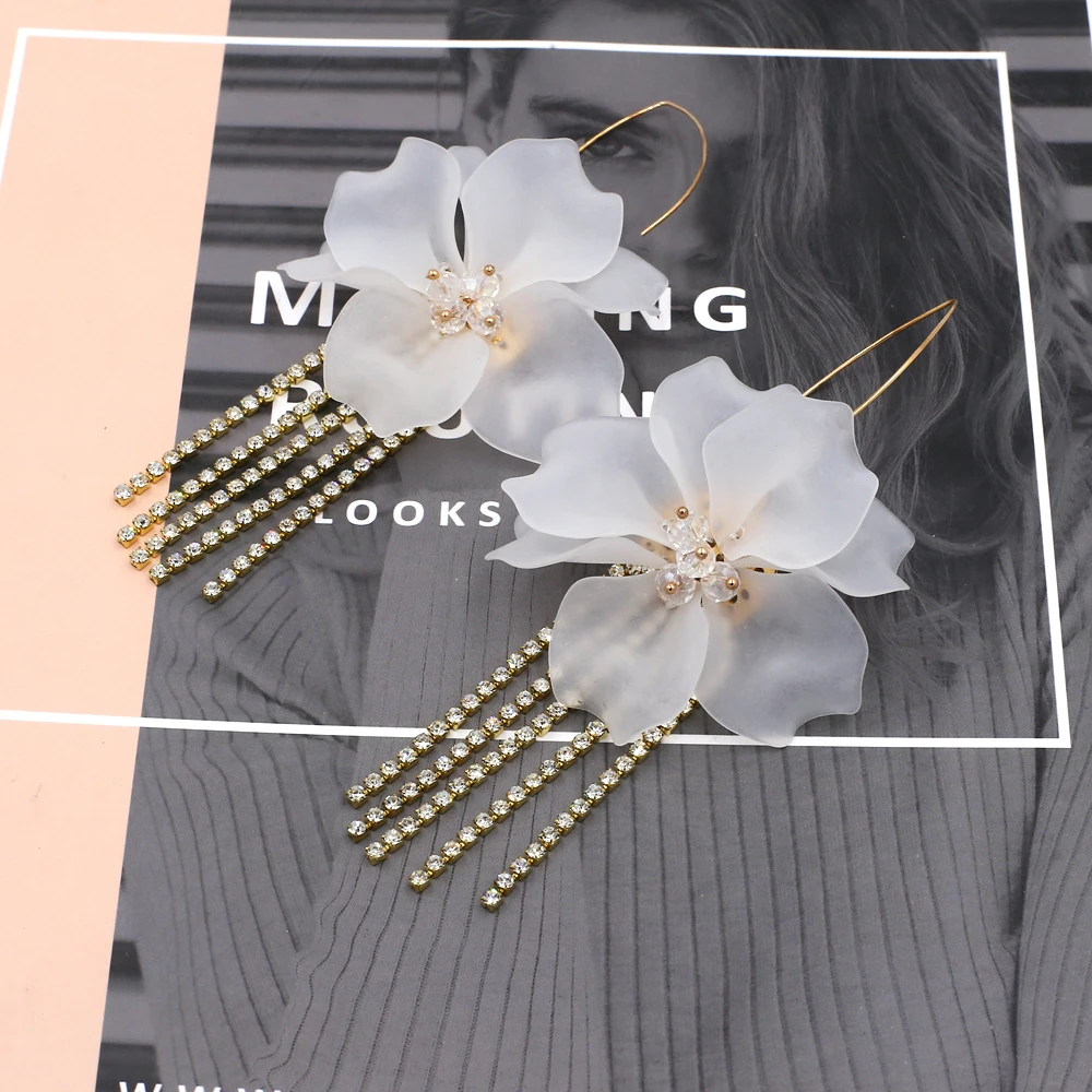 Vodeshanliwen ZA Мода Boho цветок кисточкой серьги для женщин новые Стразы яркие серьги-подвески Bijoux
