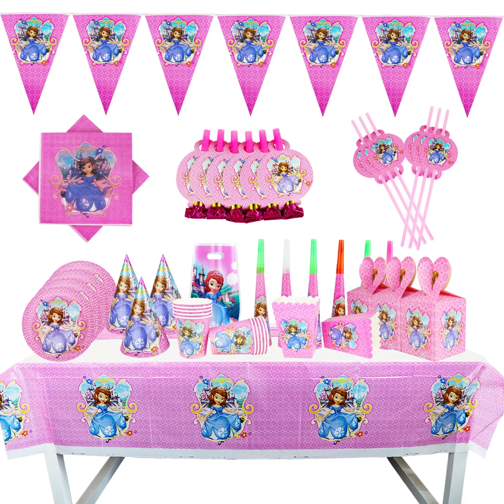 

Disney Sofia the First Girls Birthday Party Decorations Balloon Paper Cups Plates Baby Shower Disposable Tableware Supplies