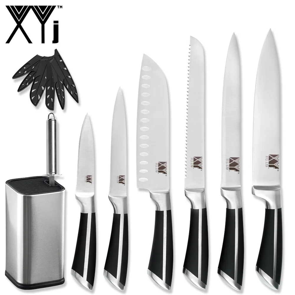 B.8PCS SET XYj готовка 7 комплект ножей 3CR13 из нержавеющей стали острое лезвие 13 ''Магнитный настенный держатель для ножей кухня аксессуар бесплатные чехлы - Цвет: B.8PCS SET