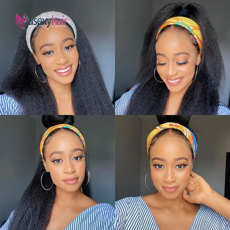 

Headband Wig Kinky Straight Human Hair Wigs 180% Density Brazilian Remy Hair Yaki Headband Wigs for Black Women