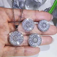 valentine day gift aaaa round cubic zirconia 925 sterling silver jewelry sets earrings pendant necklace adjustable rings silver