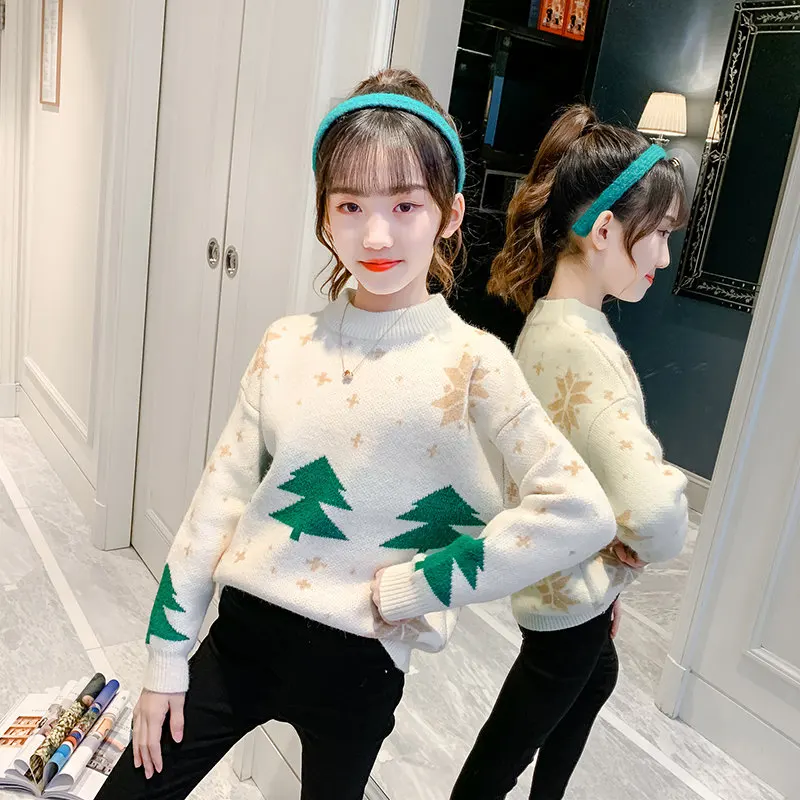 

Baby Girls Sweater Autumn Winter Kids Christmas Festive Clothes Knitwear Girls Red Sweater Knitted Outwear for Children New Year