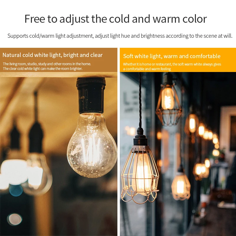 1PC JOSHNESE 220V WiFi Smart Filament Bulb eWeLink APP Remote Control 2700-6500K Dual-color Bulb E27 7.5W Dimmable Bulb