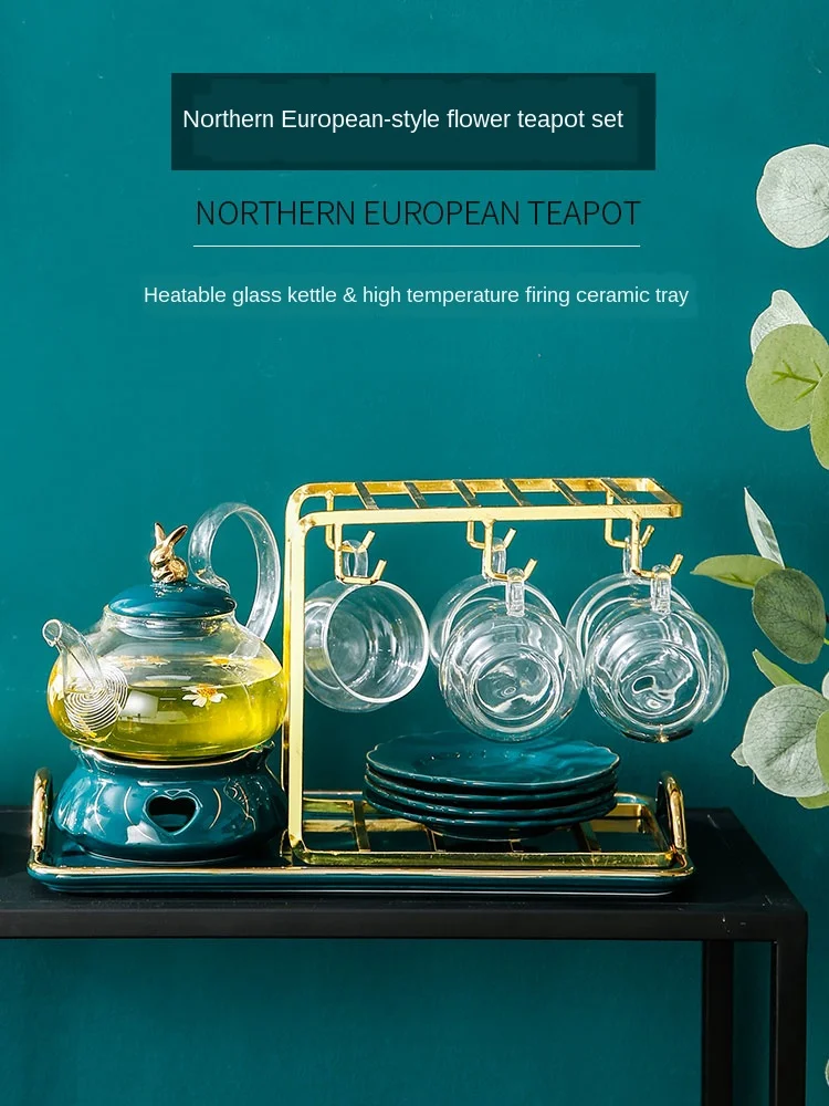 British afternoon tea set household light luxury boiled fruit teapot pottery with filter candle heating | Дом и сад