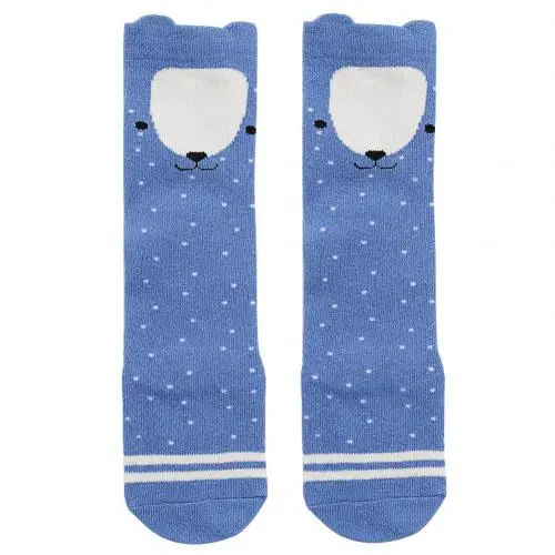 Blue Bear Милый Лиса уши, принт с животными, подходящее для детей обоих полов из мягкой дышащей ткани без пятки средней высоты с круглым носки для мальчиков и девочек, детские осенние зимние теплые мягкие милые носочки - Цвет: Blue Bear