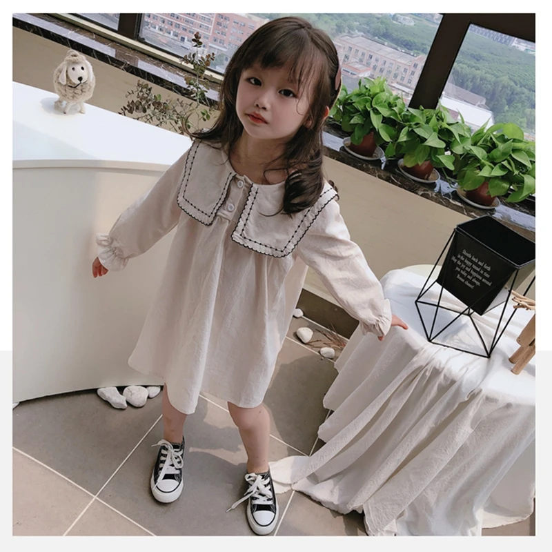 Детское платье с длинным рукавом-фонариком матросским воротником | Детская