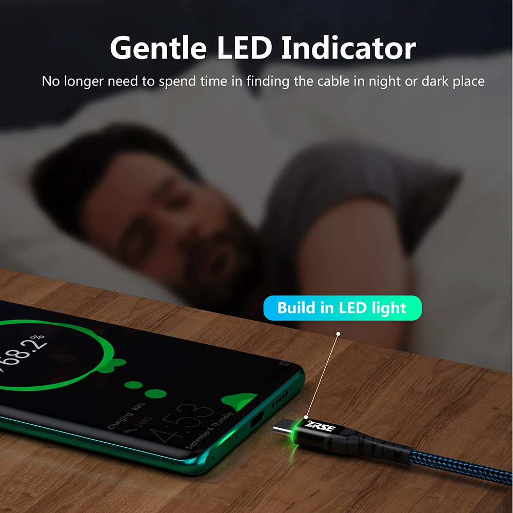 Кабель ZRSE Type C 3 м 2 1 для Samsung A50 S10 S9 S8 S7 LED USB кабель быстрой зарядки и синхронизации