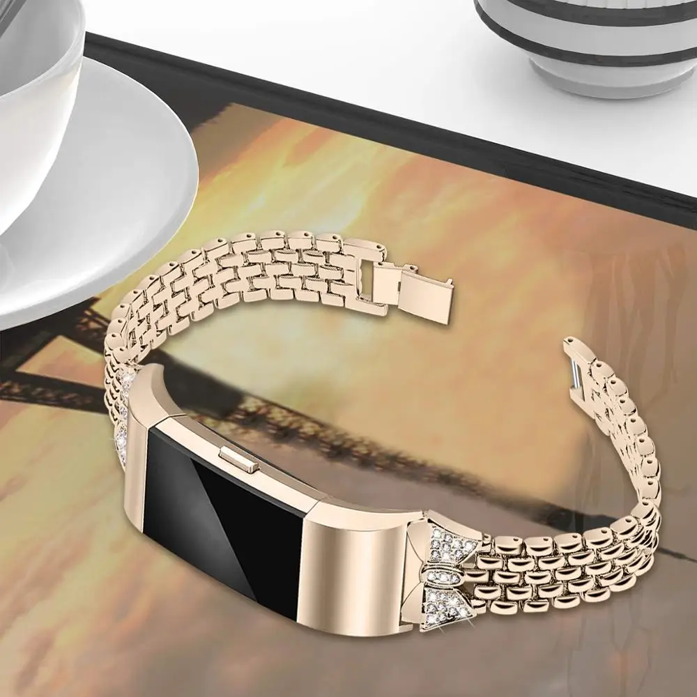 OULUCCI, Женский металлический ремешок из нержавеющей стали, для браслета FitBit charge 2, браслет, ремешок для часов, подходит для зарядки, 3 полосы