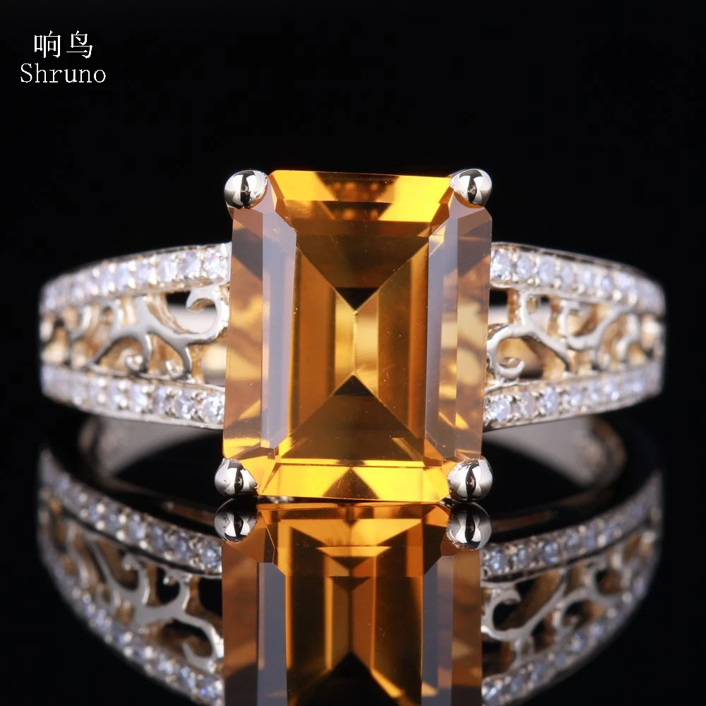 

Shruno натуральное твердое 10 к желтое золото 1.77CT Натуральный Цитрин обручальное кольцо для женщин и девушек модные ювелирные изделия кольцо с ...
