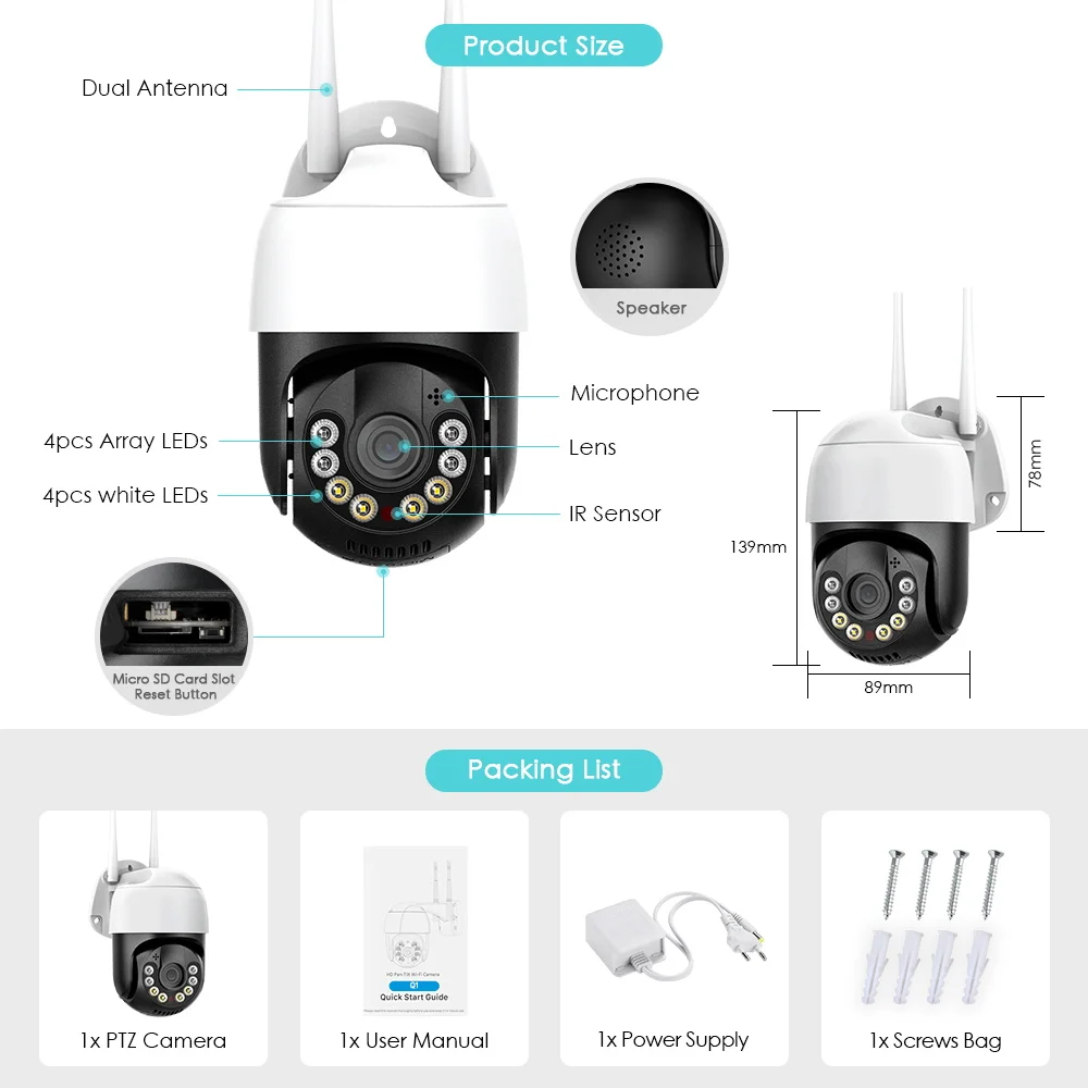 BESDER 4K 8MP 5MP Ultra HD PTZ Wi-Fi камера AI Обнаружение человека ИК Цвет ночного видения 1080P