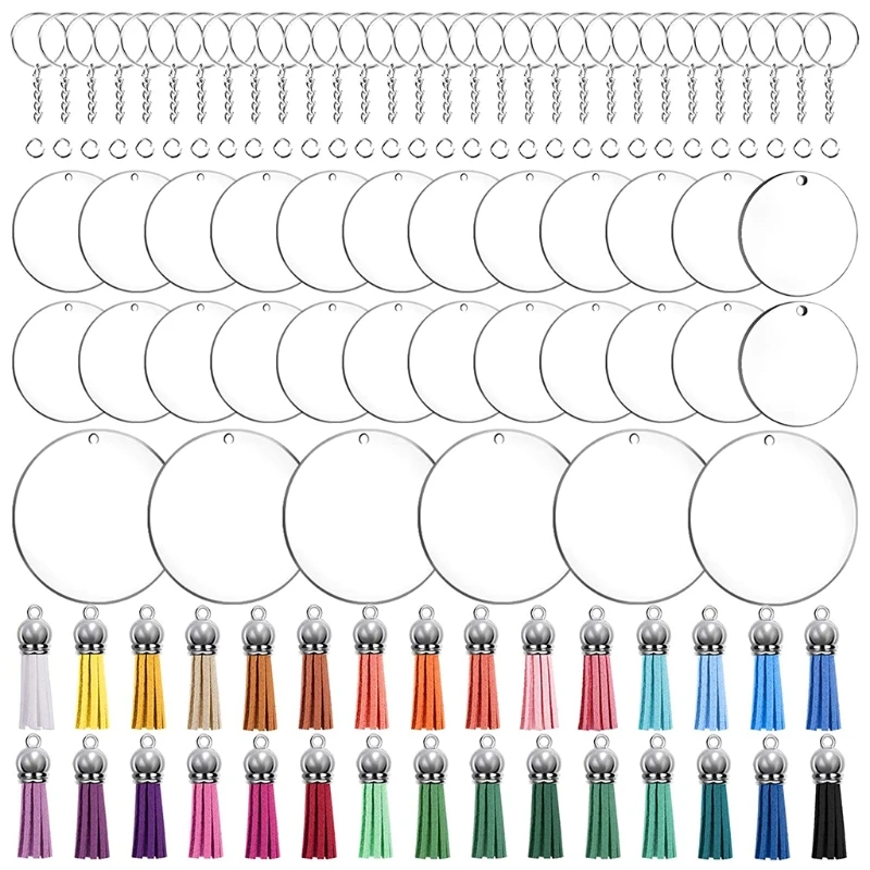 

Кольцо для ключей G5GC, 120 шт., акриловые заготовки, набор брелоков с кисточками, круглые заготовки с кисточками