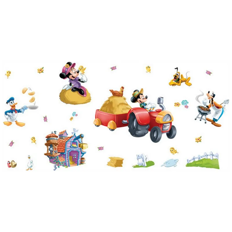 Аниме Микки Минни наклейки на стену happy Farm 3d Виниловые настенные детская комната
