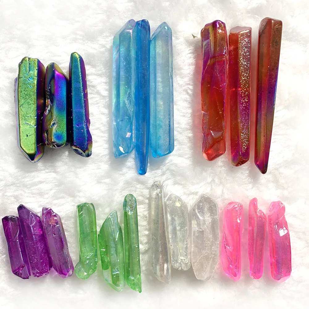 

3 шт. Ангел Аура титановый кварцевый кристалл точки палочки гальваническое покрытие Кристалл исцеление Шестиугольная Призма DIY ювелирное у...