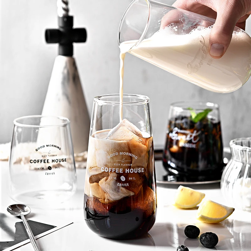 

for Cappuccino Black and White Letter Printing Breakfast Milk Coffee Cups Crystal Transparent Heat-Resistant Cup Home Drinkware